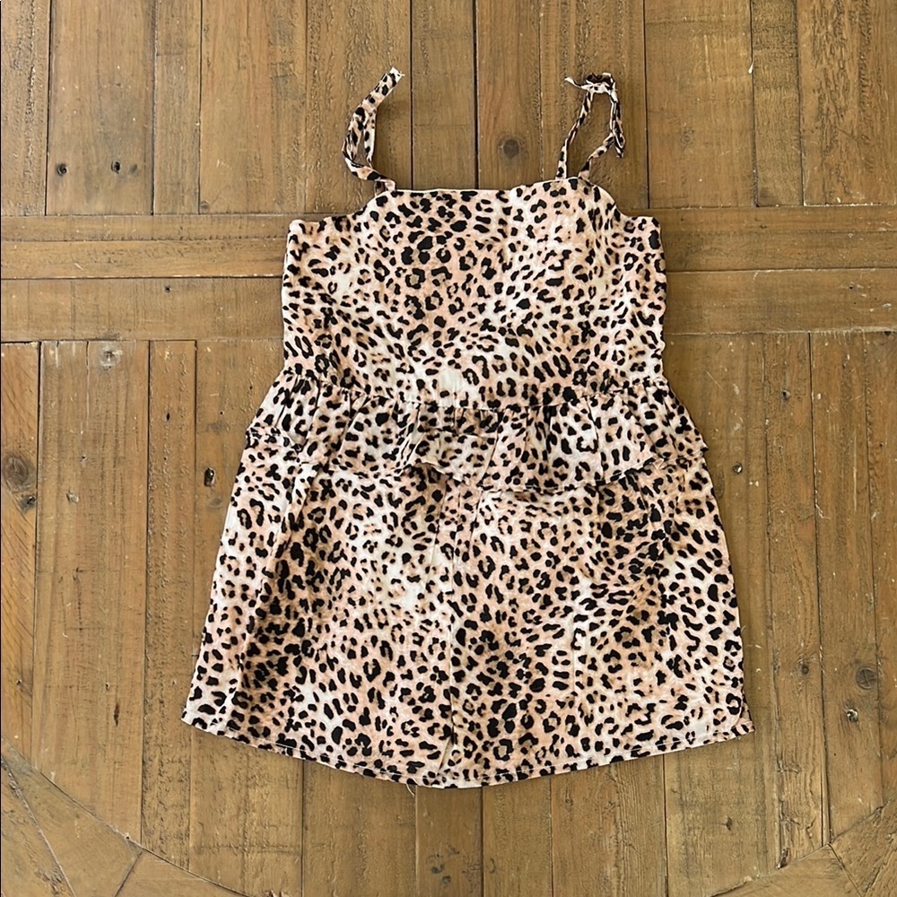 Janie and jack leopard print ruffled bow strap short romper jumpsuit
